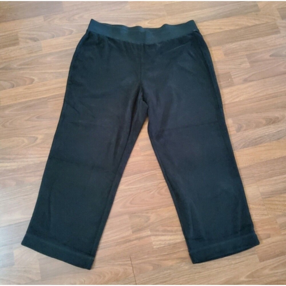 Talbots Velour Velvet Crop Casual Pants 1X Black New Wide Leg